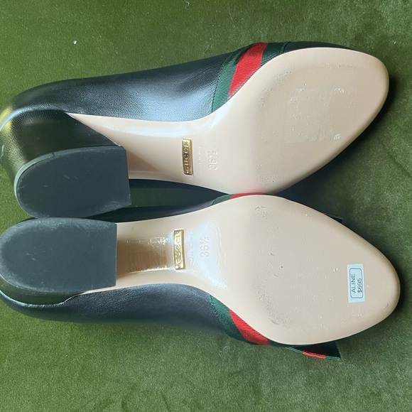 Gucci Black Grosgrain Bow Aline Heels Web Stripe, Size EU 36.5 , NWT - Picture 4 of 5